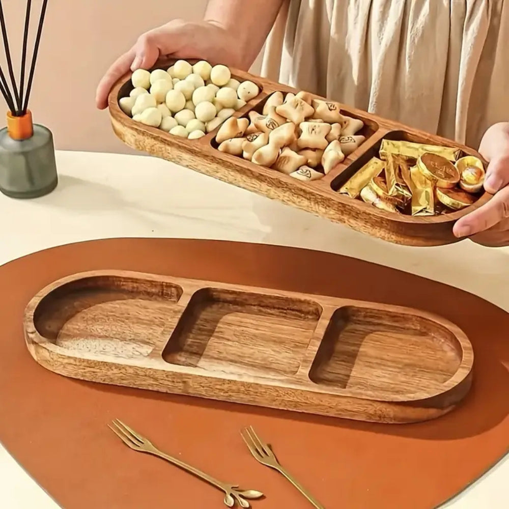 Wood Tray Serving Tray with Handles - 3 Compartments for Organized Serving 5