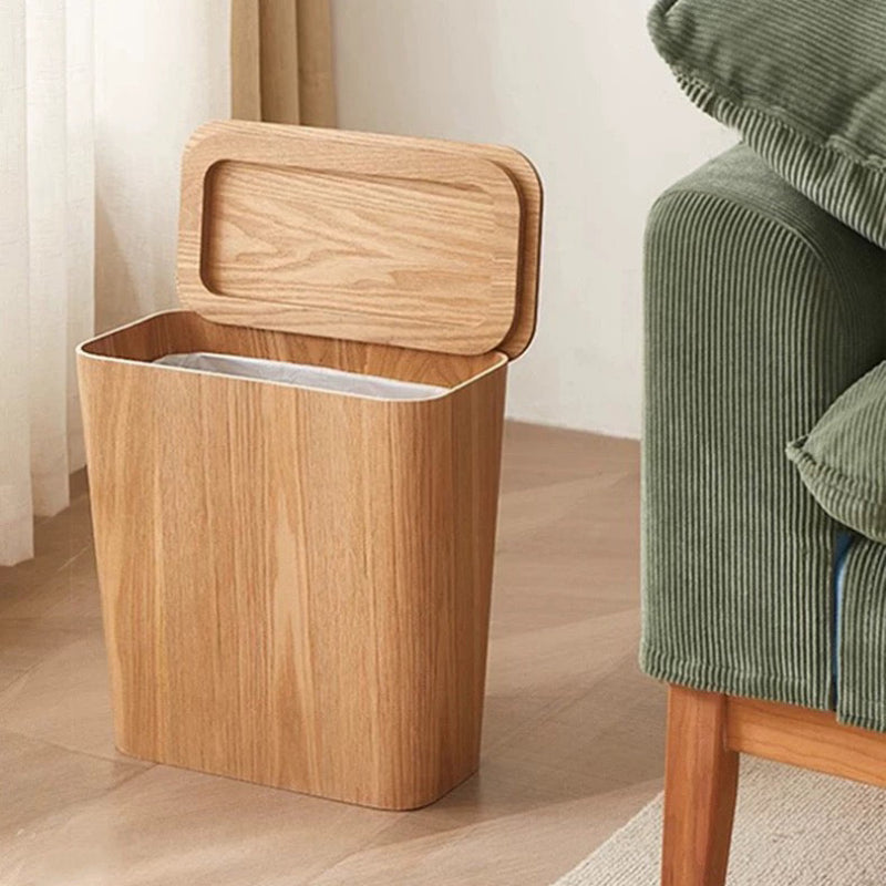 Wooden-Style Kitchen Trash Can - Elegant Design with Rotating Lid 0