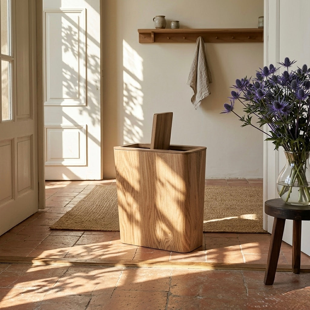 Wooden-Style Kitchen Trash Can - Elegant Design with Rotating Lid 3