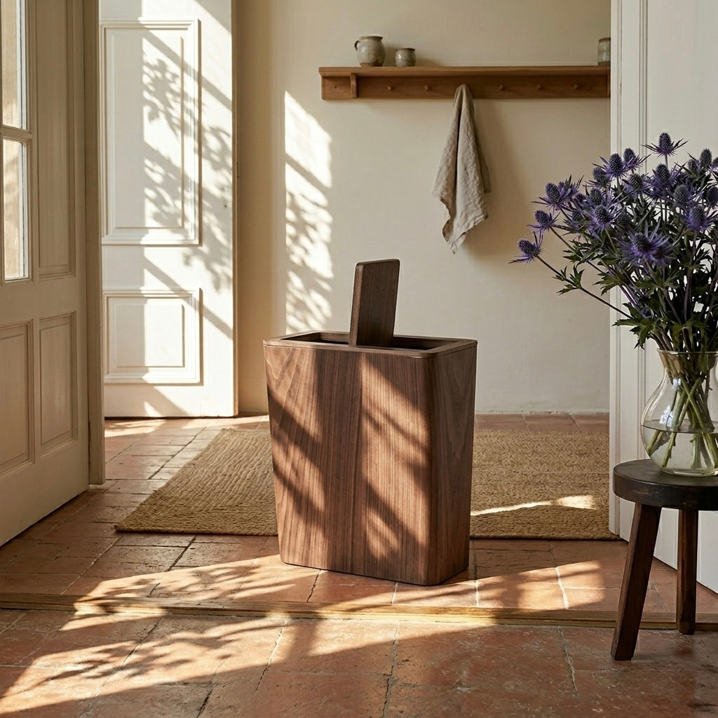 Wooden-Style Kitchen Trash Can - Elegant Design with Rotating Lid 4