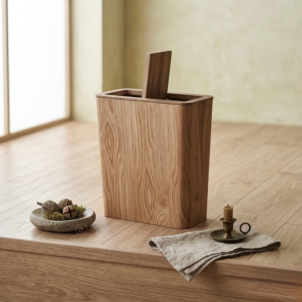 Wooden-Style Kitchen Trash Can - Elegant Design with Rotating Lid 5