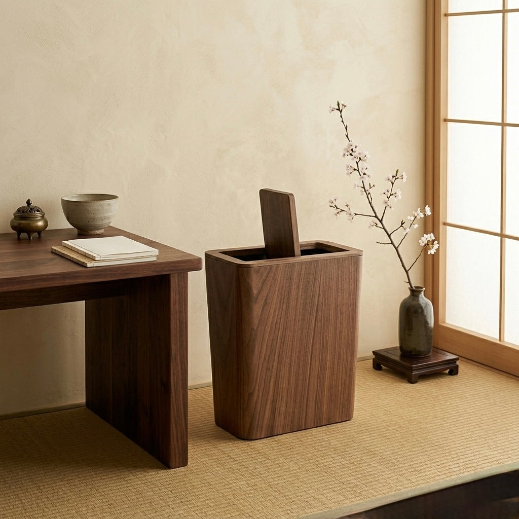 Wooden-Style Kitchen Trash Can - Elegant Design with Rotating Lid 6