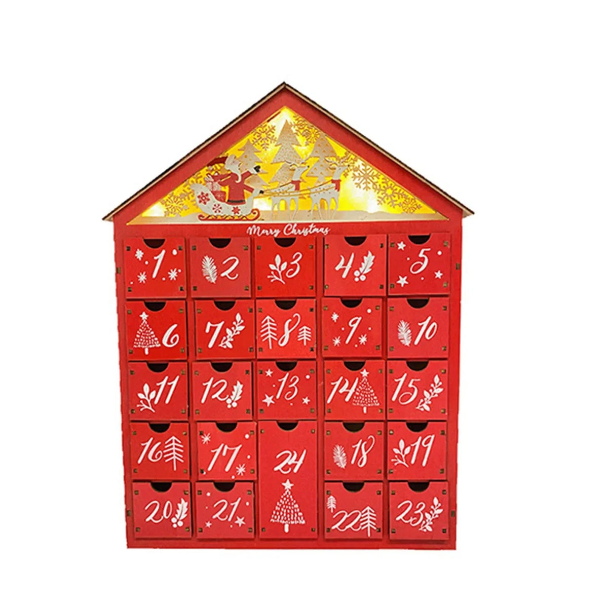 Wooden Advent Calendar with 24 Compartments and Warm LED Light for Holiday Countdown Decoration 2