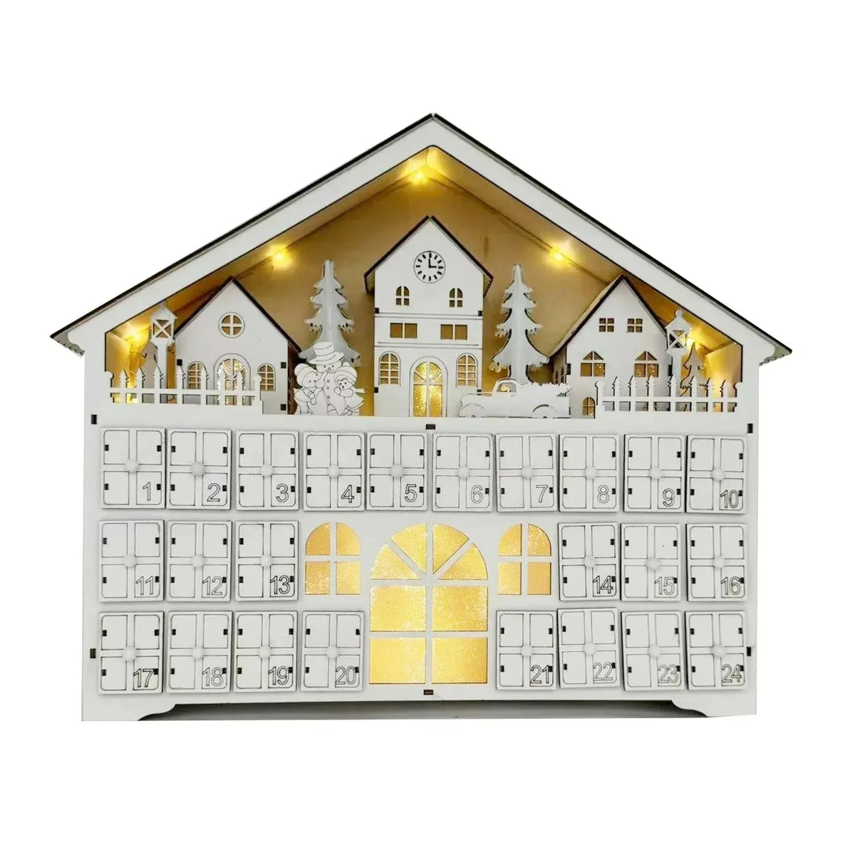 Wooden Advent Calendar with 24 Compartments and Warm LED Light for Holiday Countdown Decoration 6