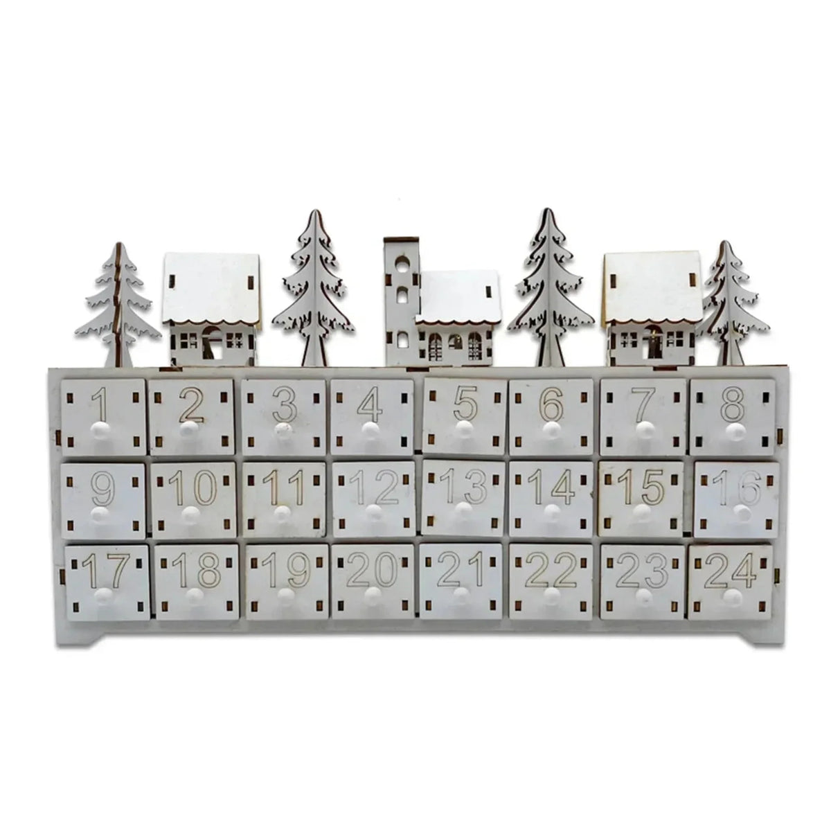 Wooden Advent Calendar with 24 Compartments and Warm LED Light for Holiday Countdown Decoration 7