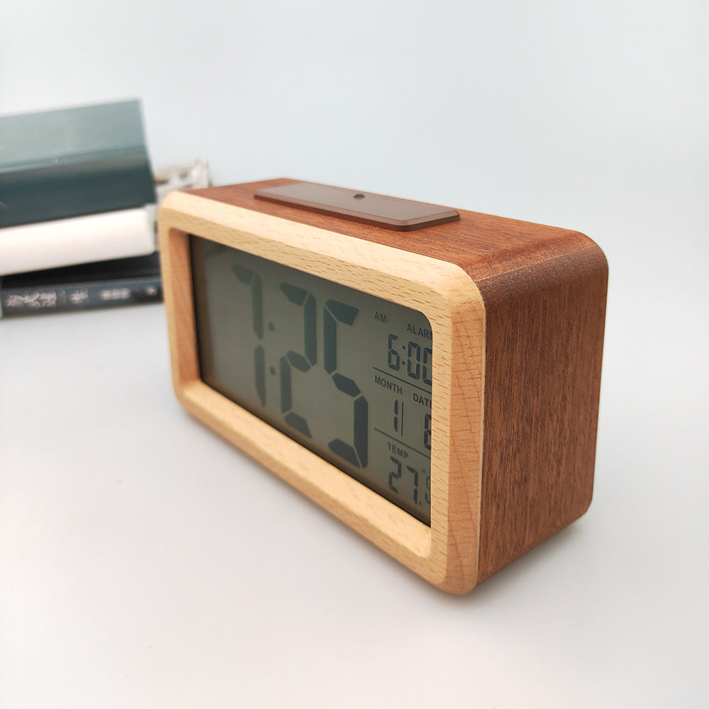 Wooden Alarm Clock - Multi-Function Digital Display with Adjustable Brightness 2