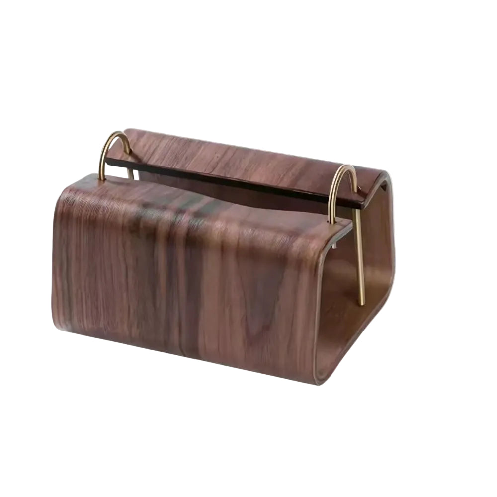 Wooden Brass Tissue Box Cover - Durable Walnut with Easy Access 0