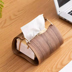 Wooden Brass Tissue Box Cover - Durable Walnut with Easy Access 3