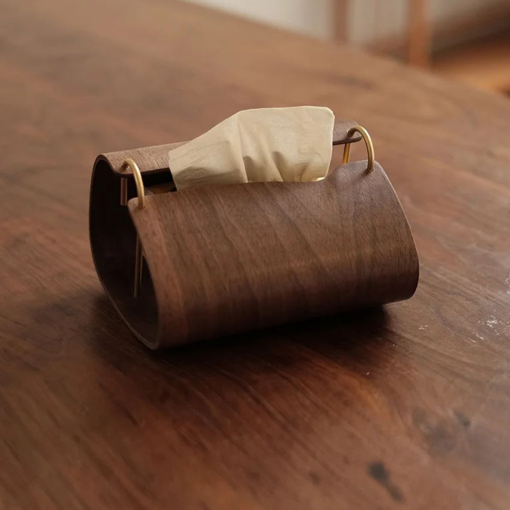 Wooden Brass Tissue Box Cover - Durable Walnut with Easy Access 5