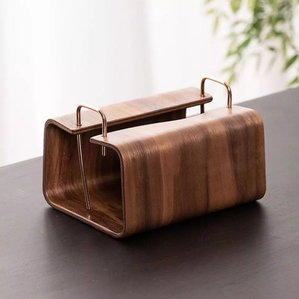 Wooden Brass Tissue Box Cover - Durable Walnut with Easy Access 8