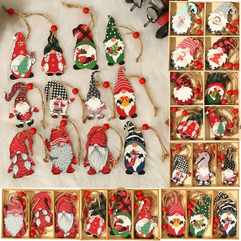 Wooden Christmas Gnome Ornaments - Eco-Friendly Tree Decorations 1