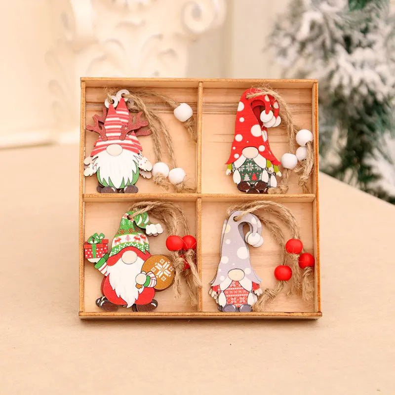 Wooden Christmas Gnome Ornaments - Eco-Friendly Tree Decorations 12