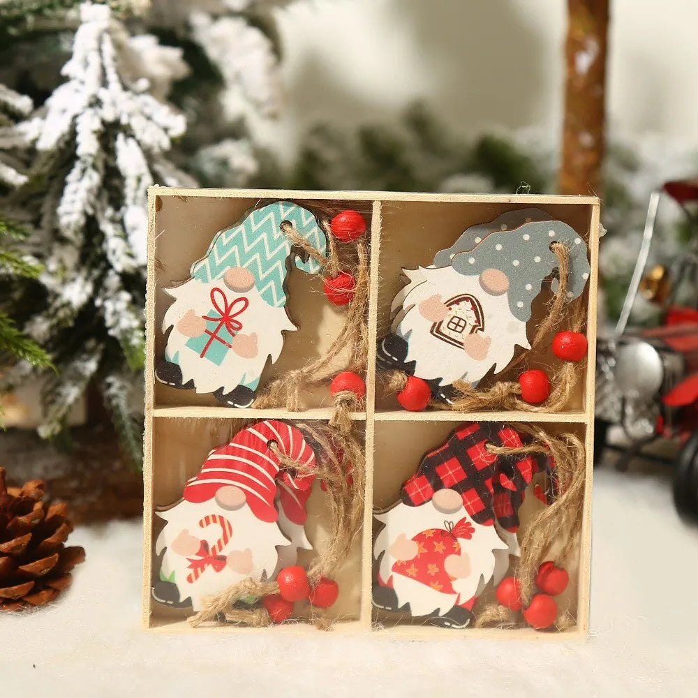 Wooden Christmas Gnome Ornaments - Eco-Friendly Tree Decorations 13