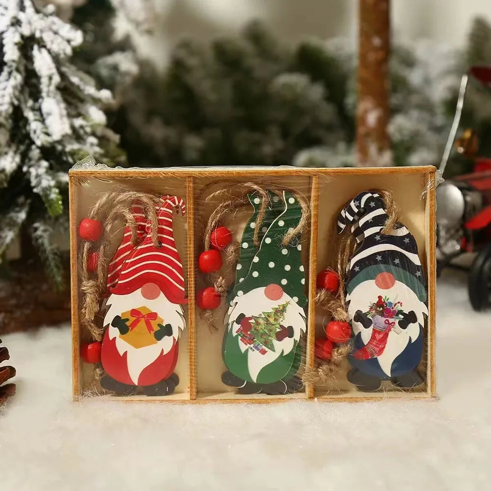 Wooden Christmas Gnome Ornaments - Eco-Friendly Tree Decorations 17