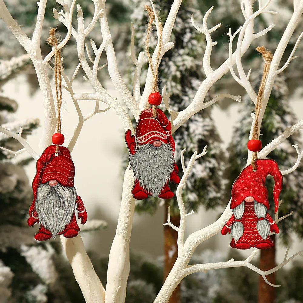 Wooden Christmas Gnome Ornaments - Eco-Friendly Tree Decorations 2