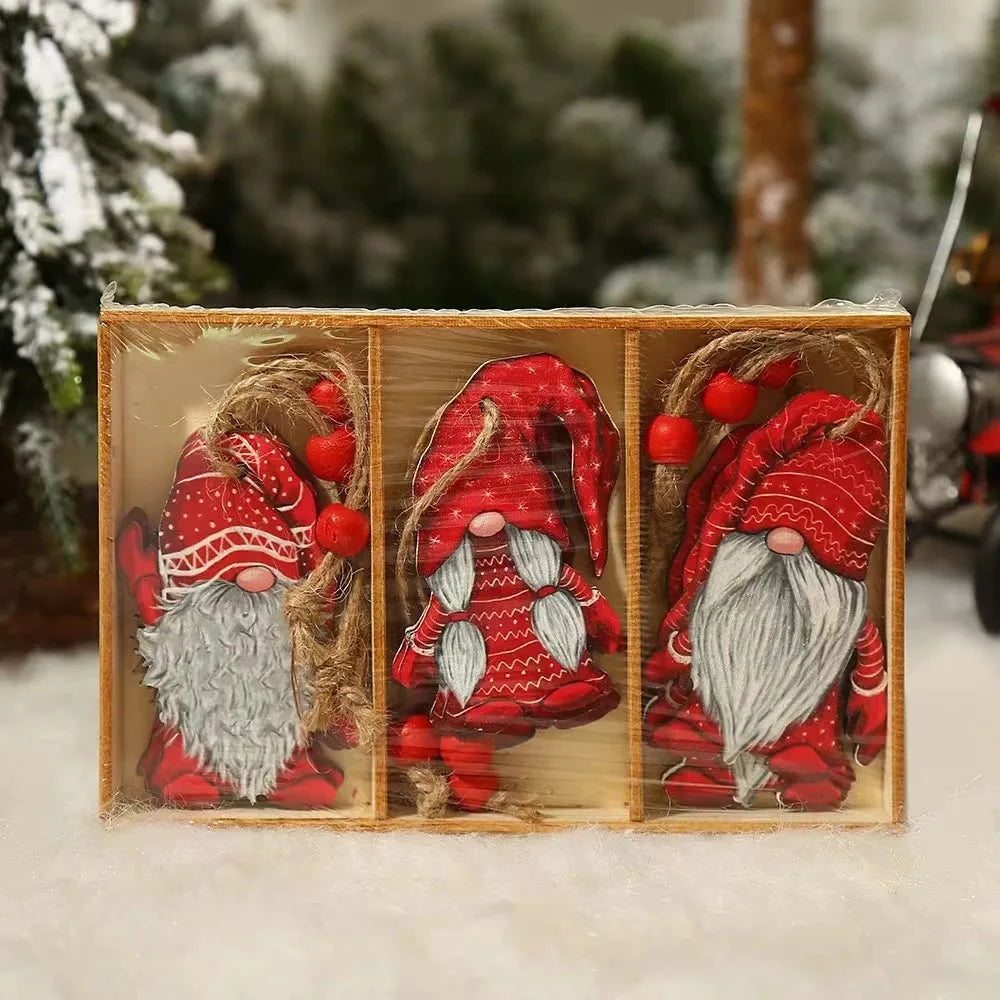 Wooden Christmas Gnome Ornaments - Eco-Friendly Tree Decorations 3