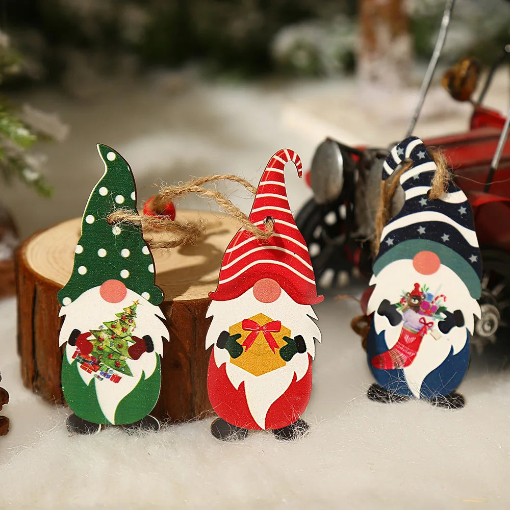 Wooden Christmas Gnome Ornaments - Eco-Friendly Tree Decorations 5