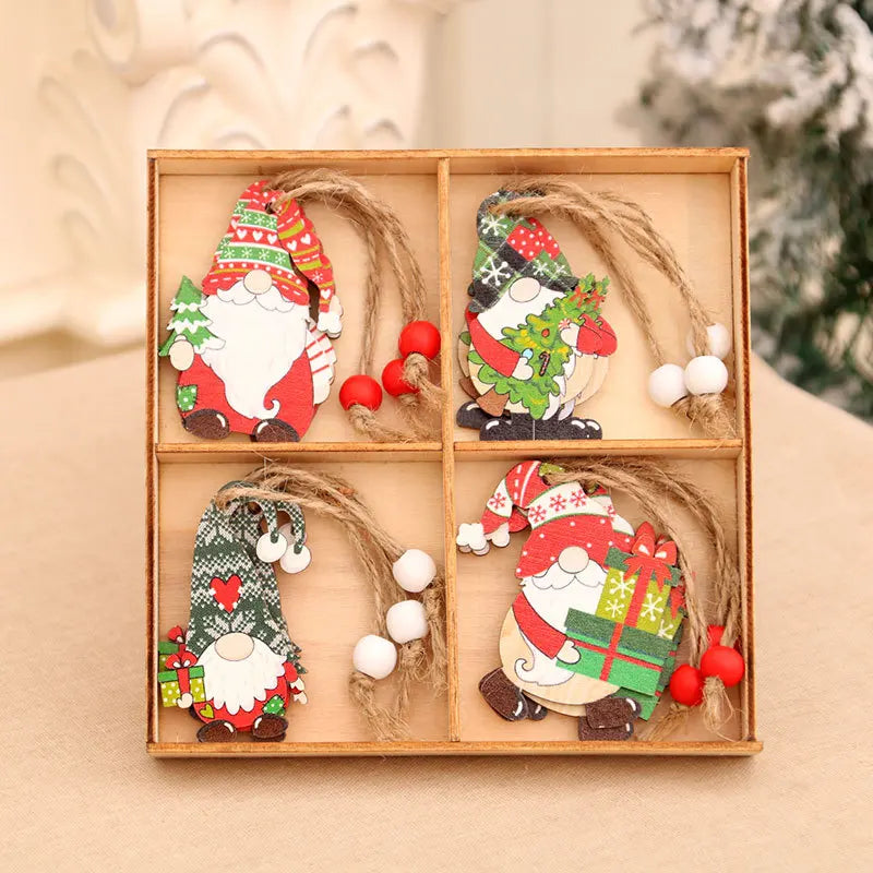 Wooden Christmas Gnome Ornaments - Eco-Friendly Tree Decorations 7