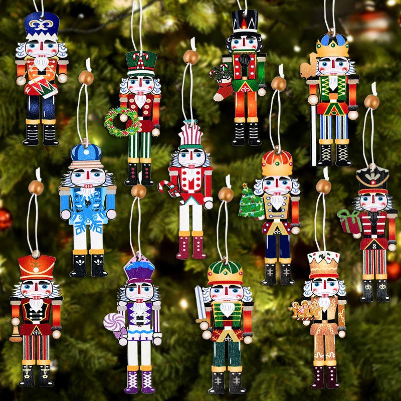 Wooden Christmas Soldier Pendants - Set of 9 Festive Ornaments 1