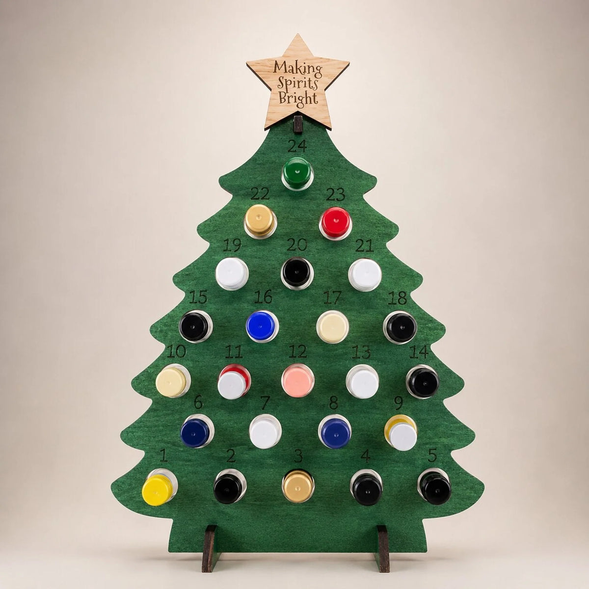Wooden Christmas Tree Advent Calendar with 24 Compartments for Mini Bottles – Freestanding Holiday Decor 0