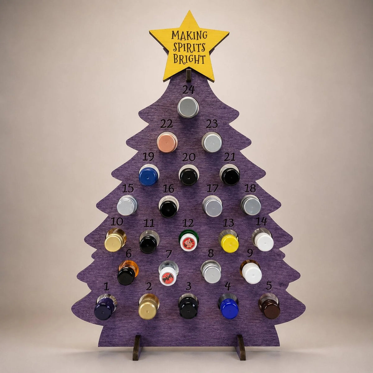 Wooden Christmas Tree Advent Calendar with 24 Compartments for Mini Bottles – Freestanding Holiday Decor 1