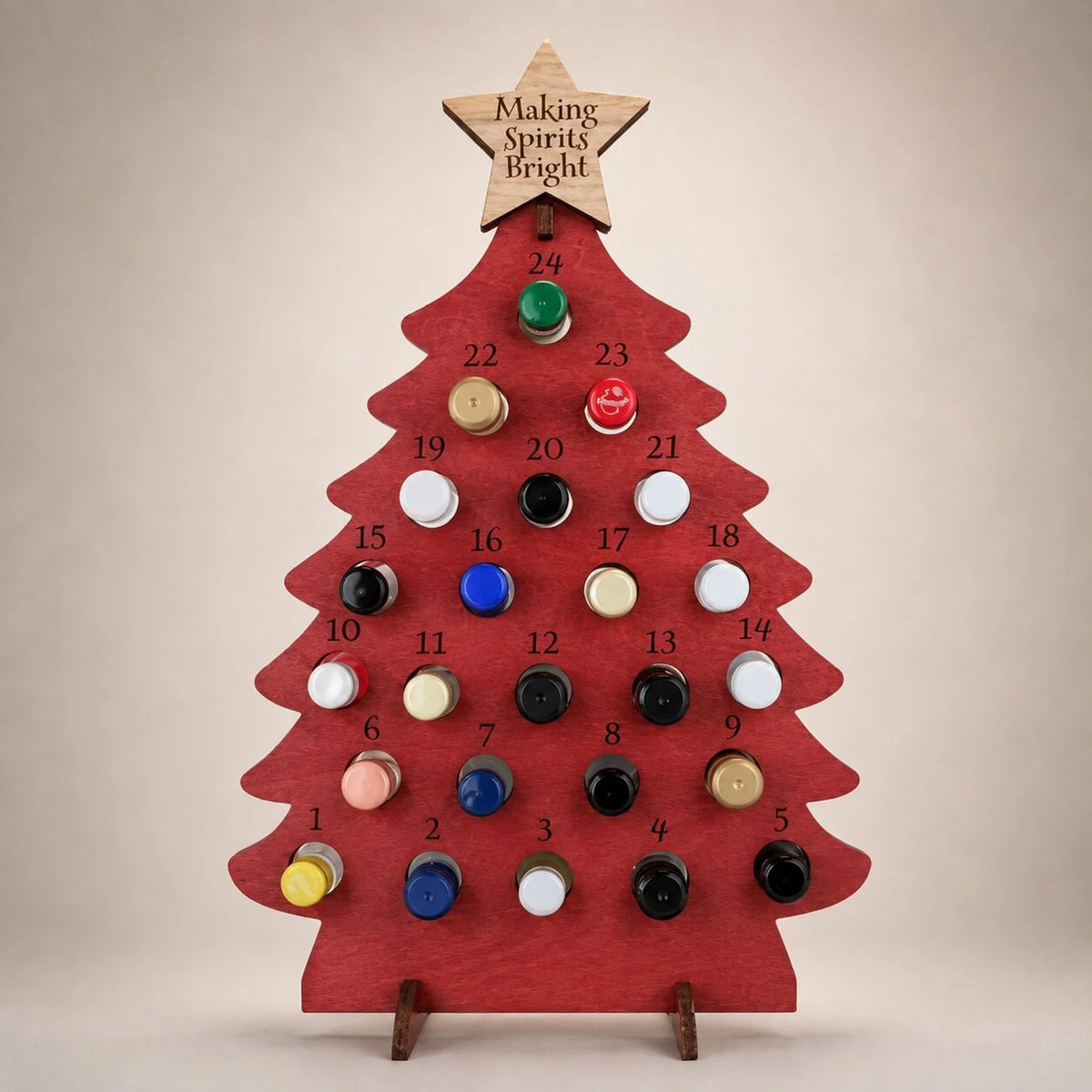 Wooden Christmas Tree Advent Calendar with 24 Compartments for Mini Bottles – Freestanding Holiday Decor 2