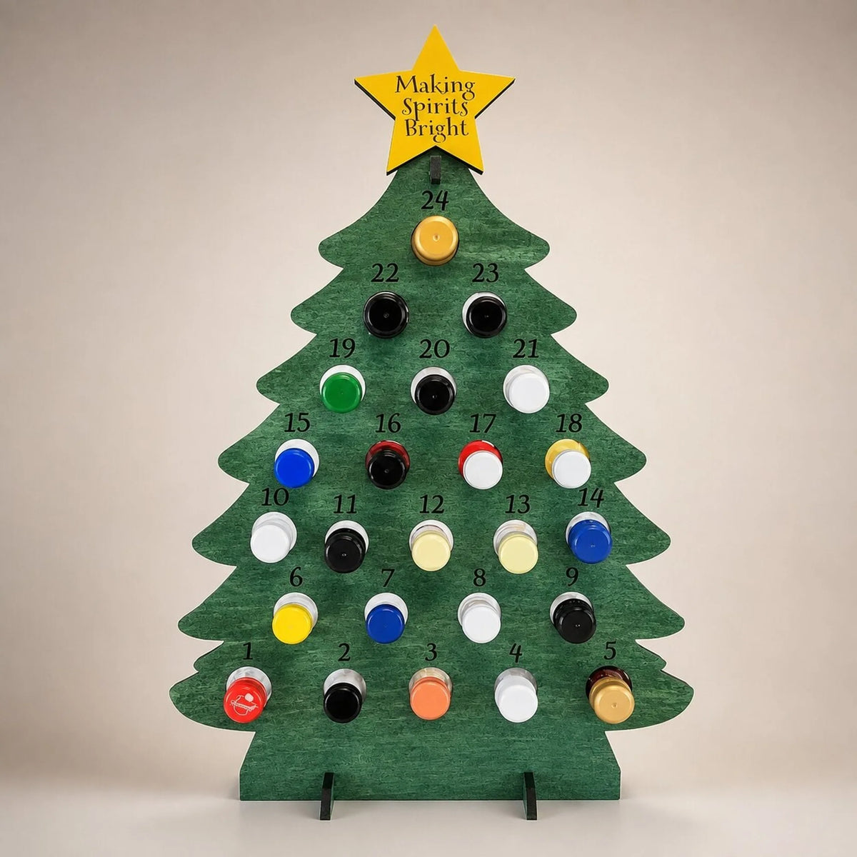 Wooden Christmas Tree Advent Calendar with 24 Compartments for Mini Bottles – Freestanding Holiday Decor 3