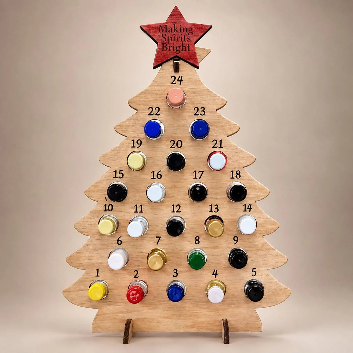 Wooden Christmas Tree Advent Calendar with 24 Compartments for Mini Bottles – Freestanding Holiday Decor 4