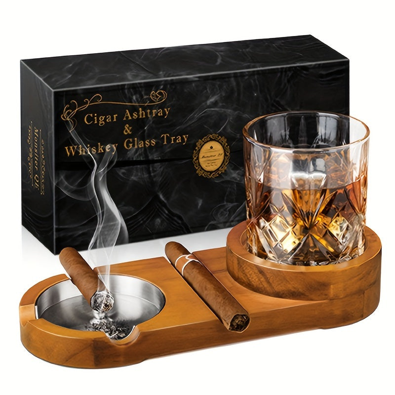 Wooden Cigar Ashtray with Whiskey Glass Holder - Elegant & Practical Design 6