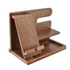 Wooden Desk Organizer - Multi-Compartment Desktop Storage with Phone Stand 0
