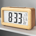 Wooden Digital Alarm Clock - Elegant Design with Multi-Function Display 0