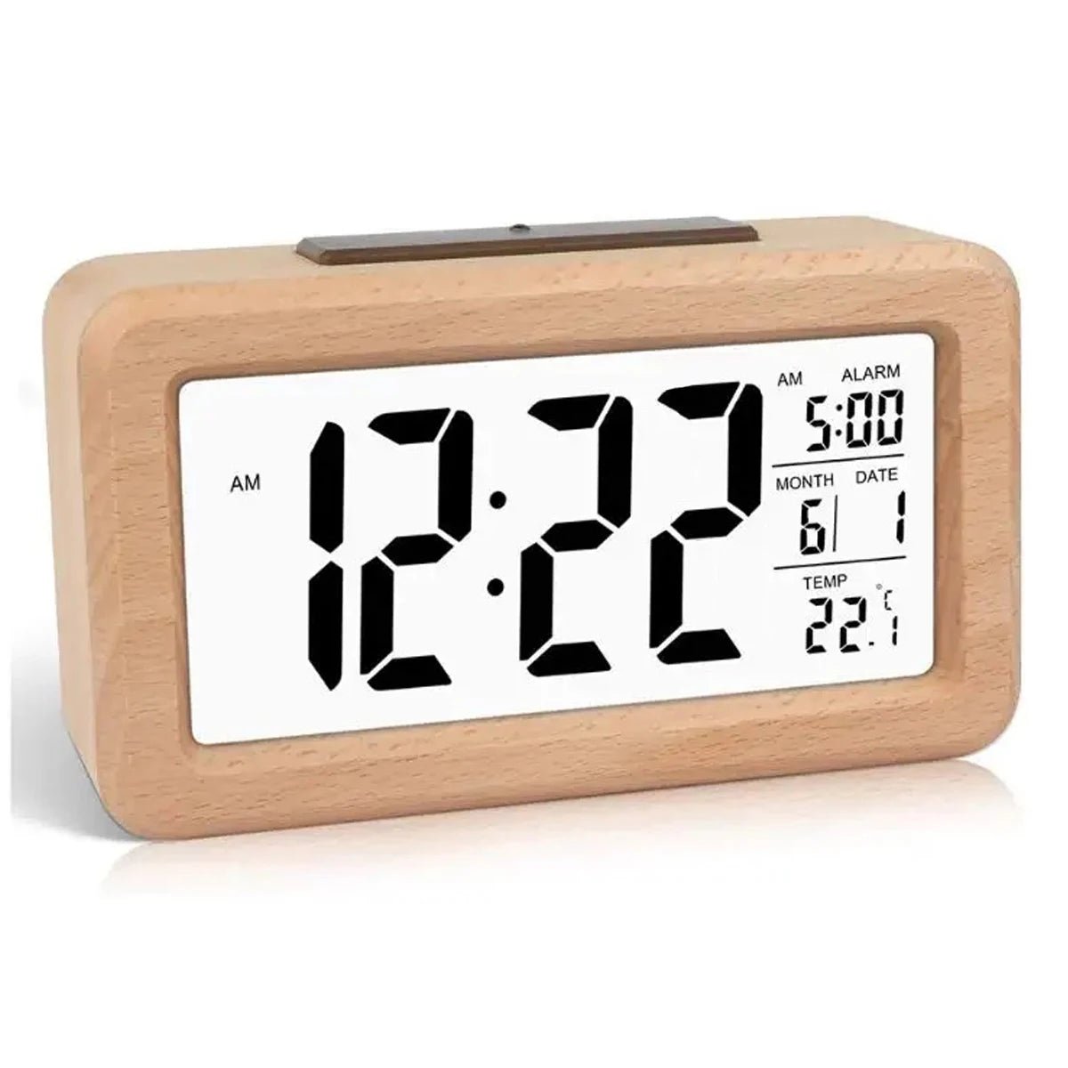 Wooden Digital Alarm Clock - Elegant Design with Multi-Function Display 2