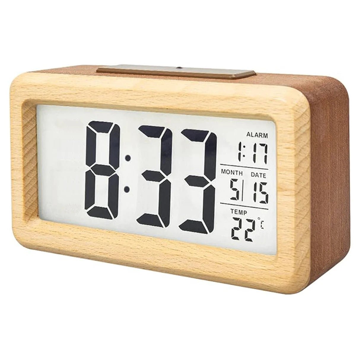 Wooden Digital Alarm Clock - Elegant Design with Multi-Function Display 3