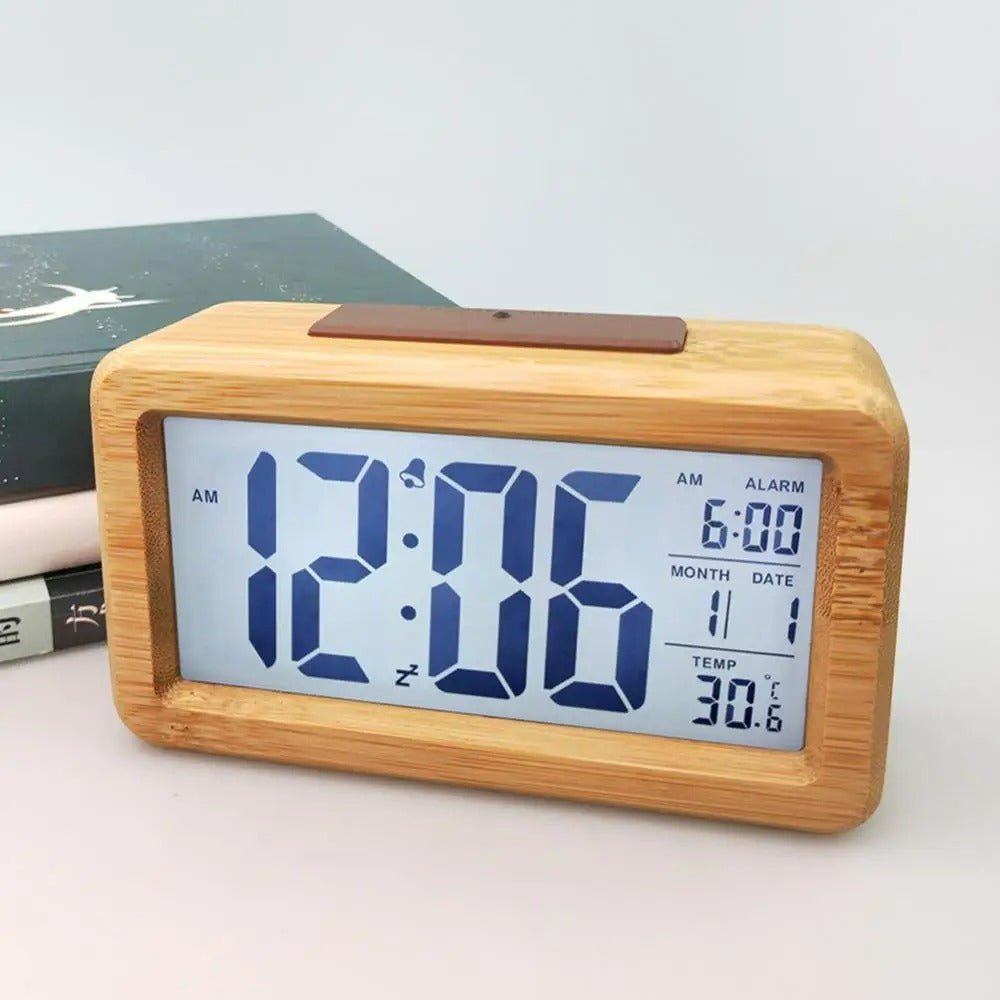 Wooden Digital Alarm Clock - Elegant Design with Multi-Function Display 4