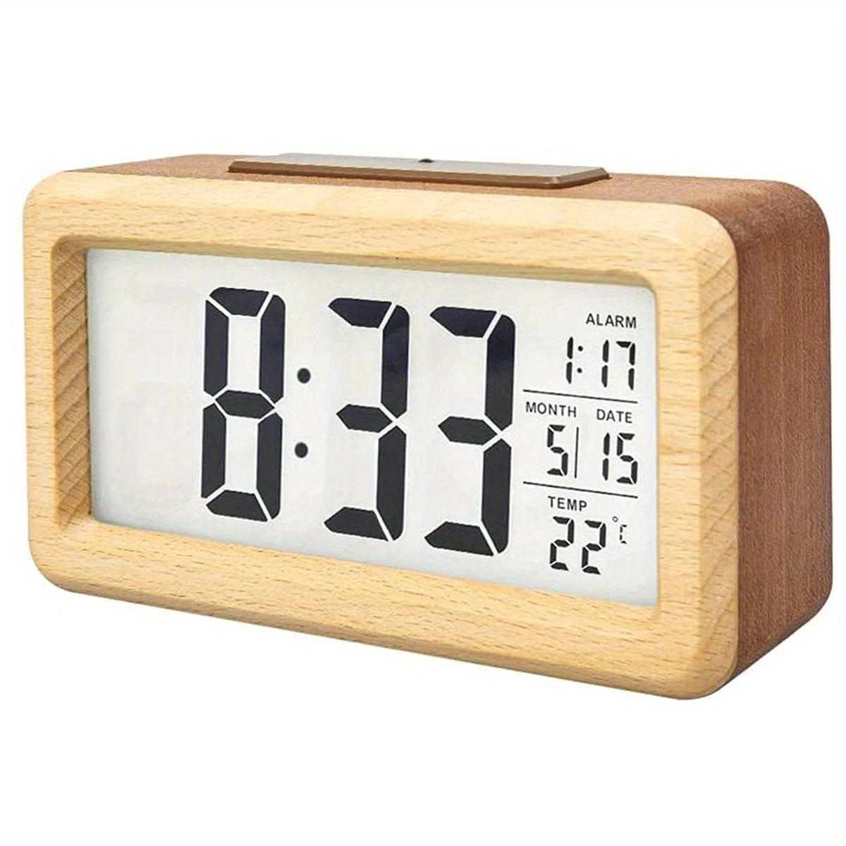 Wooden Digital Alarm Clock - LED Display with Time, Date & Temperature 5