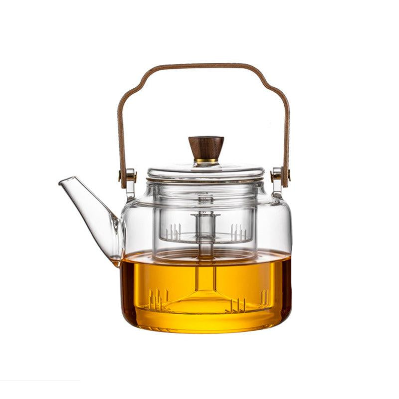 Wooden Glass Teapot with Infuser - Elegant Design for Perfect Brewing 1