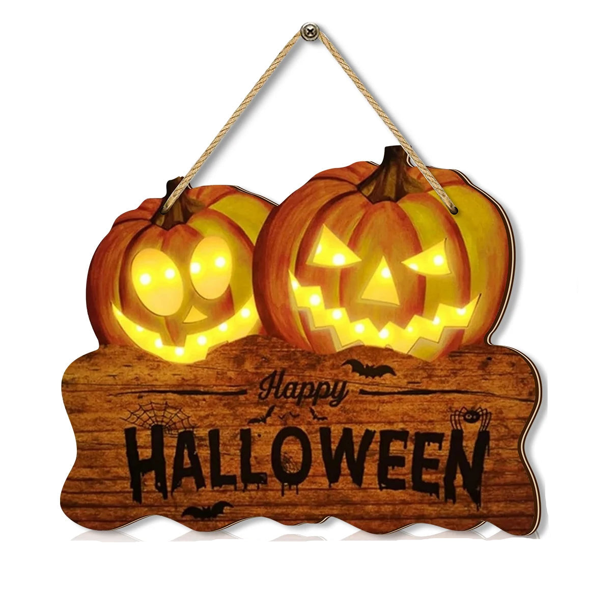 Wooden Halloween Sign - Glowing Jack-O’-Lanterns for Indoor & Outdoor Decor 4