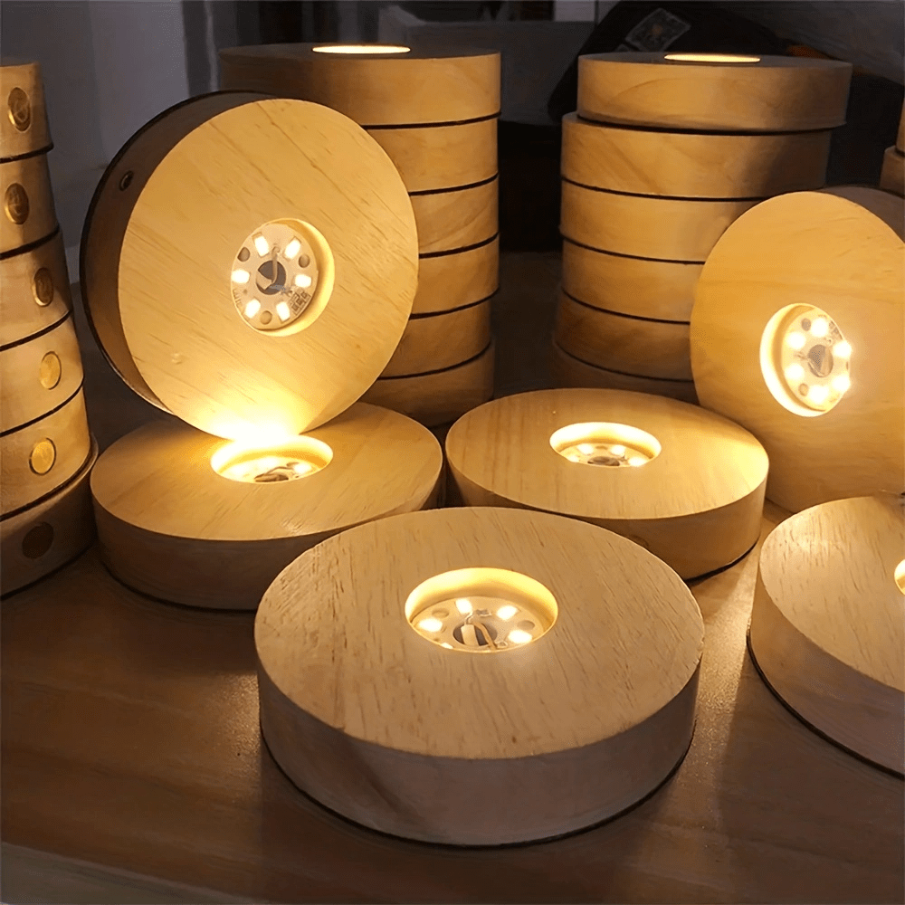 Wooden LED Light Base - USB-Powered Warm White Glow for Displays 2