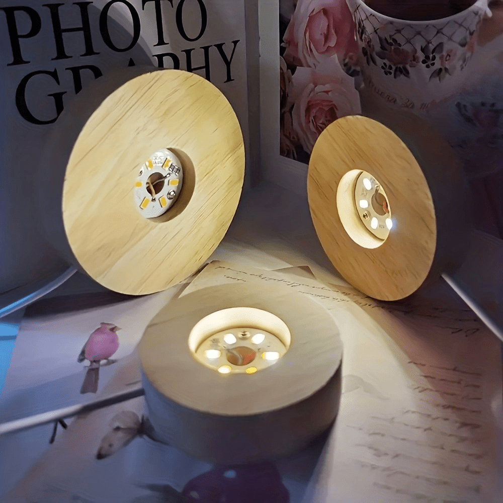 Wooden LED Light Base - USB-Powered Warm White Glow for Displays 5
