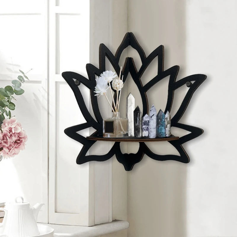 Wooden Lotus Corner Shelf - Space-Saving Organizer for Candles & Oils 2