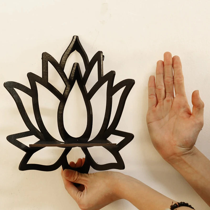 Wooden Lotus Corner Shelf - Space-Saving Organizer for Candles & Oils 3