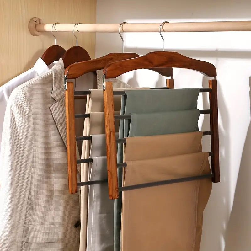 Wooden Multi-Bar Trouser Hanger - Space-Saving, Durable Design 0