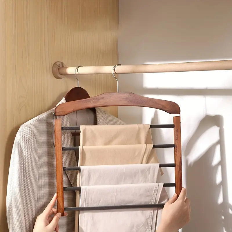 Wooden Multi-Bar Trouser Hanger - Space-Saving, Durable Design 2