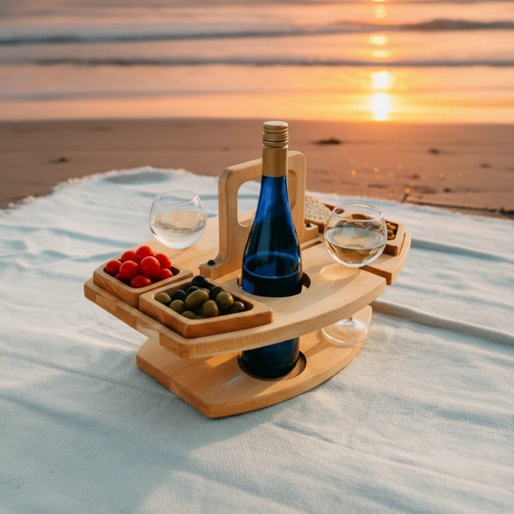 Wooden Picnic Table - Organized Wine & Food Storage for Outdoor Use 2