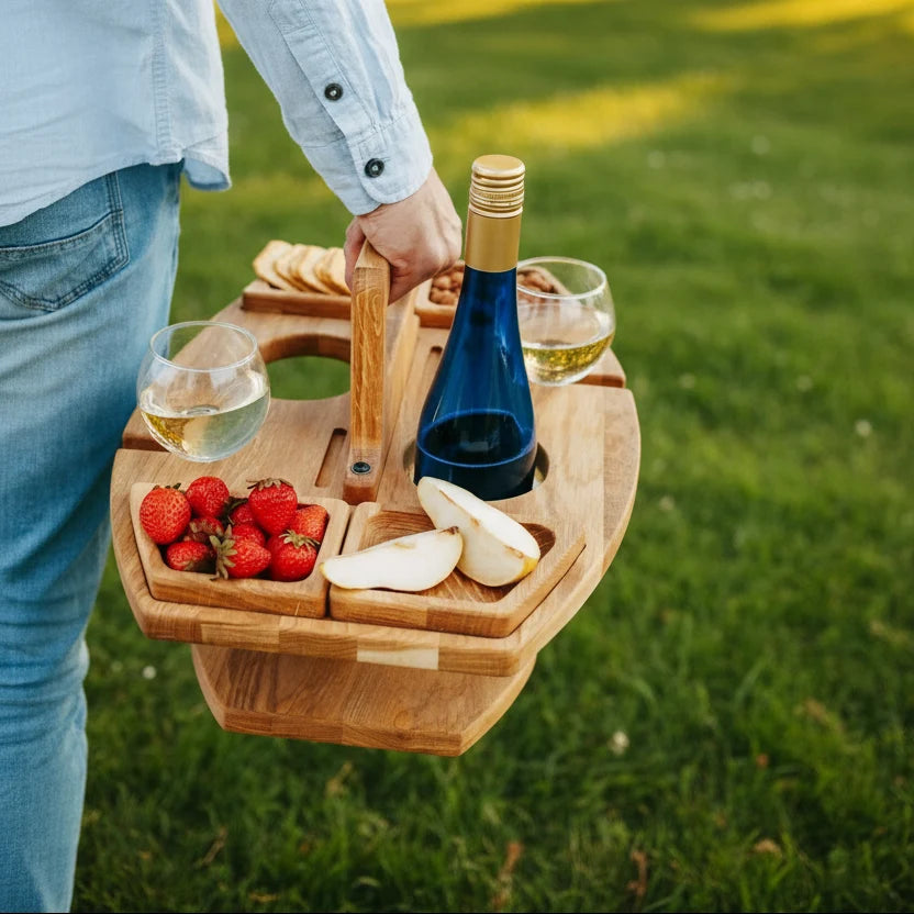 Wooden Picnic Table - Organized Wine & Food Storage for Outdoor Use 3