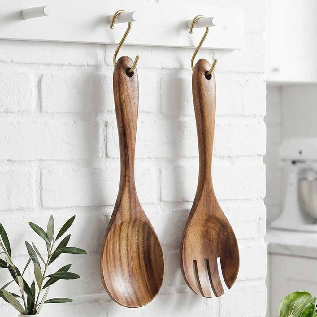 Wooden Serving Utensil Set - Ergonomic Spoons & Forks for Effortless Dining 0