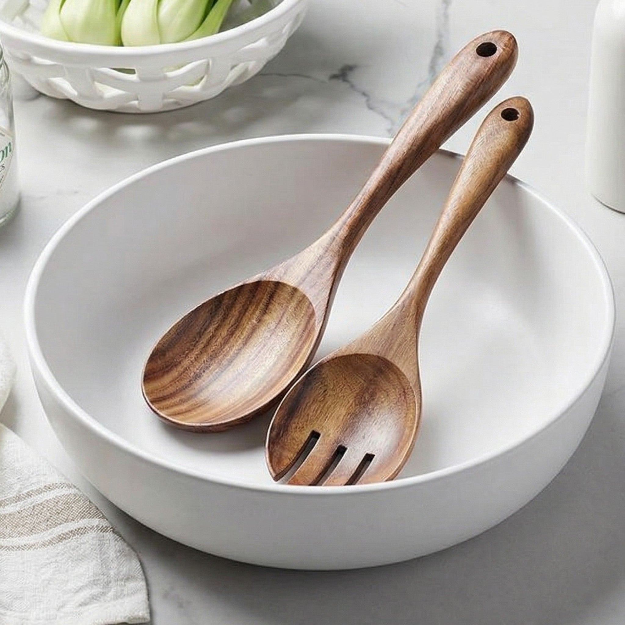 Wooden Serving Utensil Set - Ergonomic Spoons & Forks for Effortless Dining 1