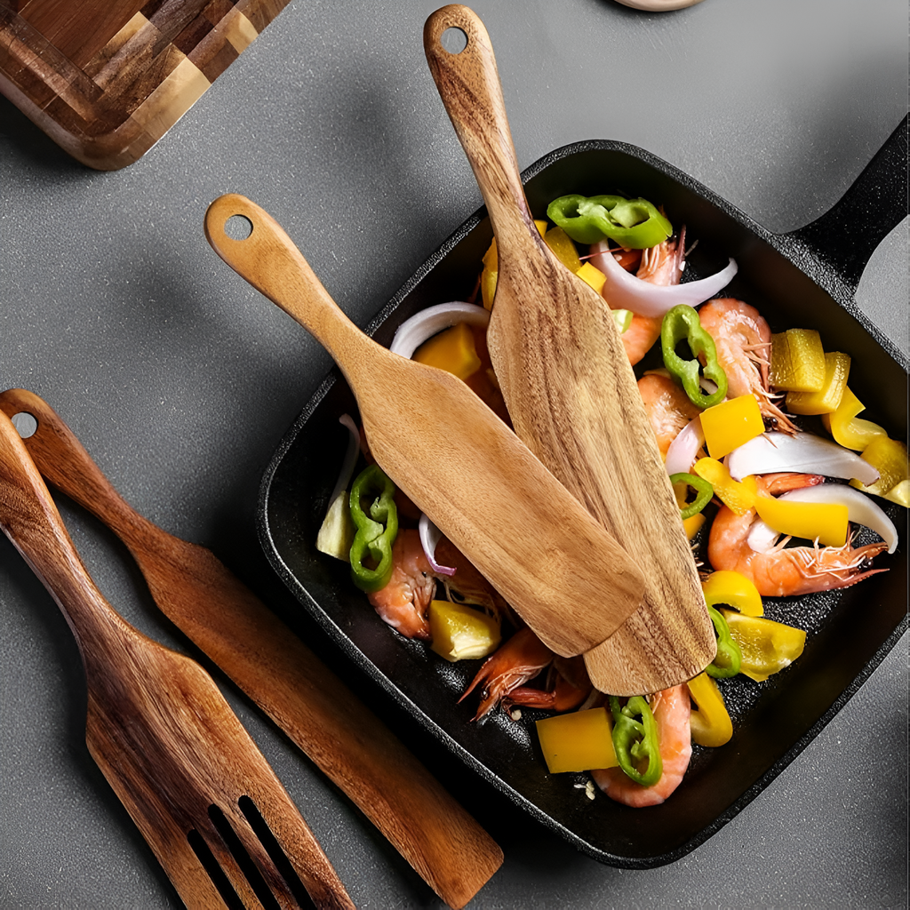 Wooden Spatula Set - Durable Cooking Utensils with Ergonomic Design 0