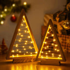 Wooden Triangle Christmas Trees with Golden Fairy Lights 3
