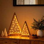 Wooden Triangle Christmas Trees with Golden Fairy Lights 5